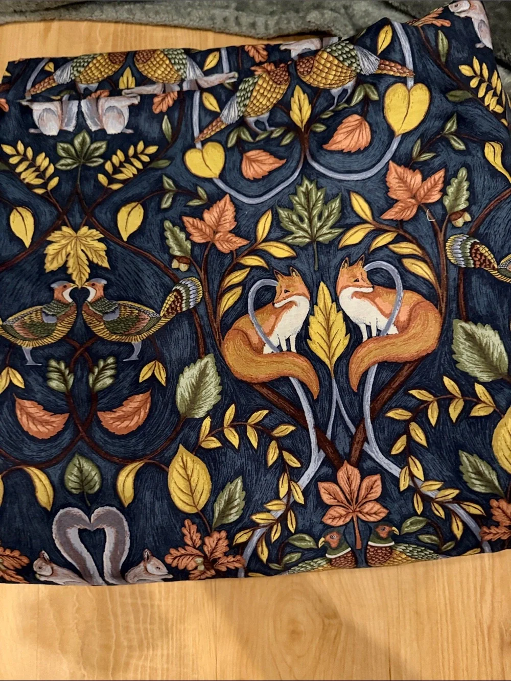 Cuddledown Navy Woodland Fox & Leaves Bedding King Sheet Set EUC - Picture 4 of 4